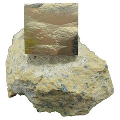 Antique 121.53 Gram Lustrous Pyrite Cube On Marl Matrix Rock Specimen From Spain 
