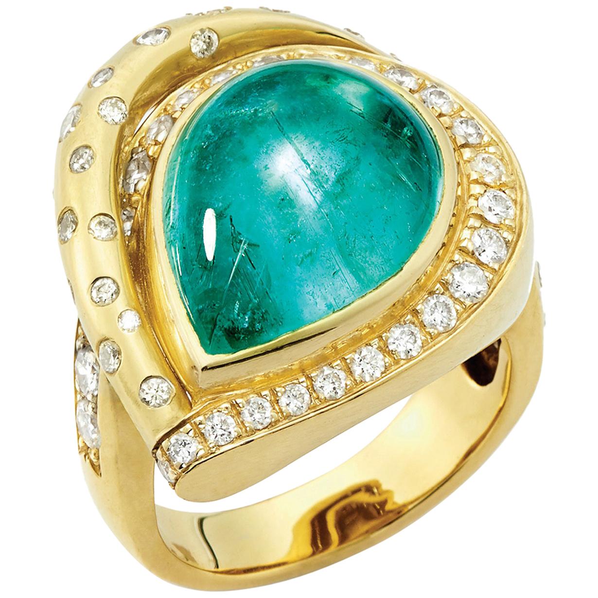 Susan Lister Locke 12.16ct Paraiba Tourmaline & Diamond Swirl Ring in 18K Gold For Sale