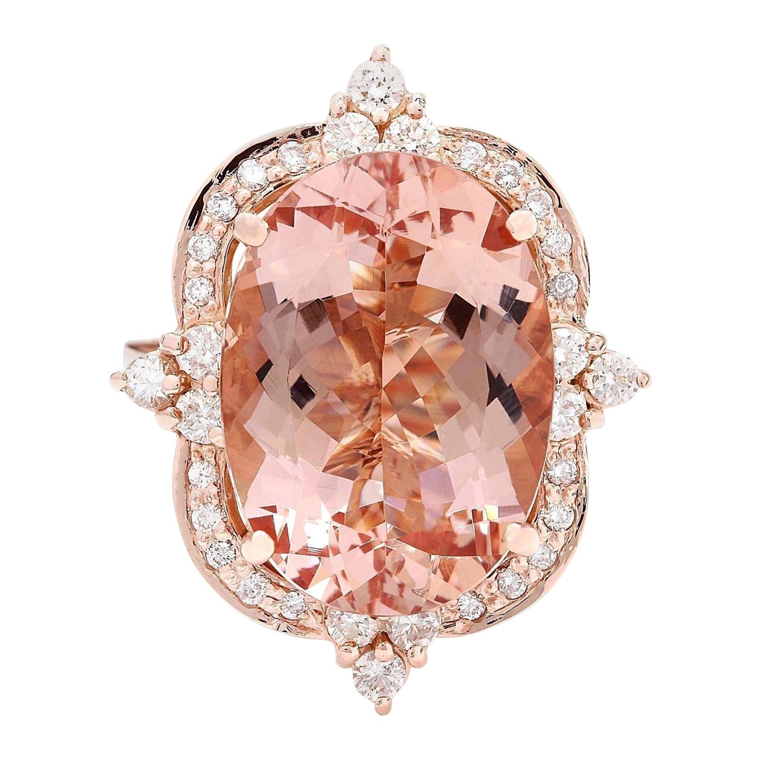 Natural Morganite Diamond Ring In 14 Karat Solid Rose Gold  For Sale