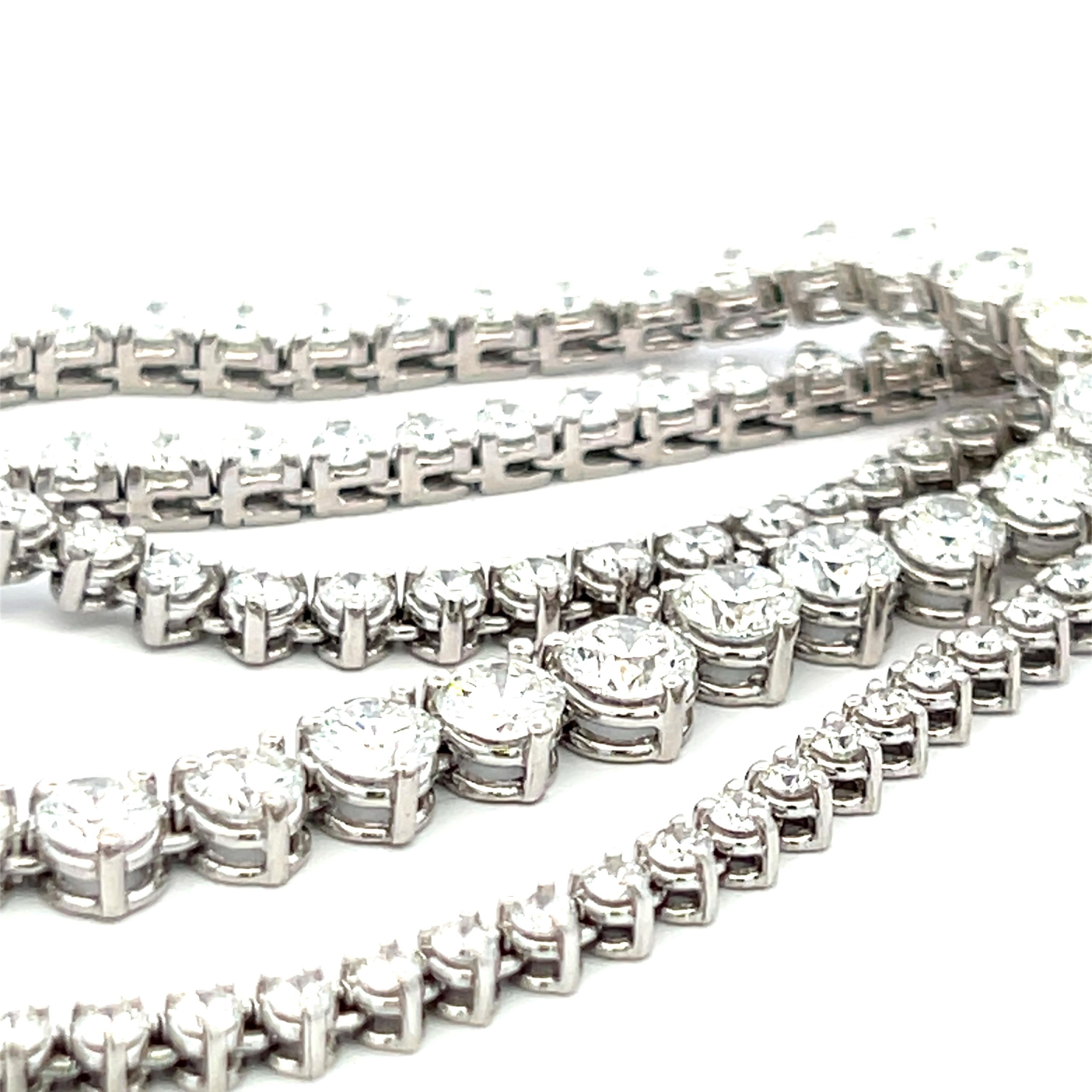 12.16 Carat Round Brilliant G-H VS Diamond 14 Karat White Gold Riviera Necklace For Sale 8