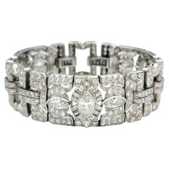 12.16 Carats Total Multi Diamond Art Deco Statement Link Bracelet in Platinum
