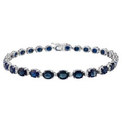 12.16 CTW Zafiro Azul Natural y Diamante Pulsera de Tenis en Oro Blanco de 14k