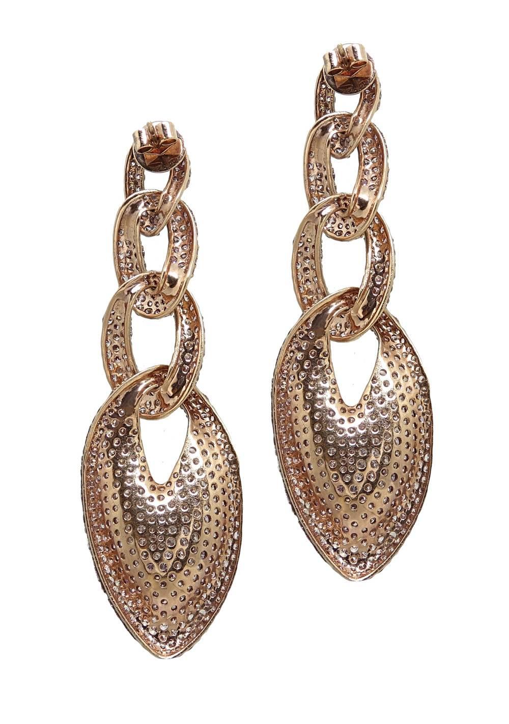 These Sparkling 18K Rose Gold Dangling Earrings Are Covered In Gorgeous Pink Diamonds Weighing A Total Carat Weight Of 12.18 Carats. These Earrings Are About 2 Inches In Length.