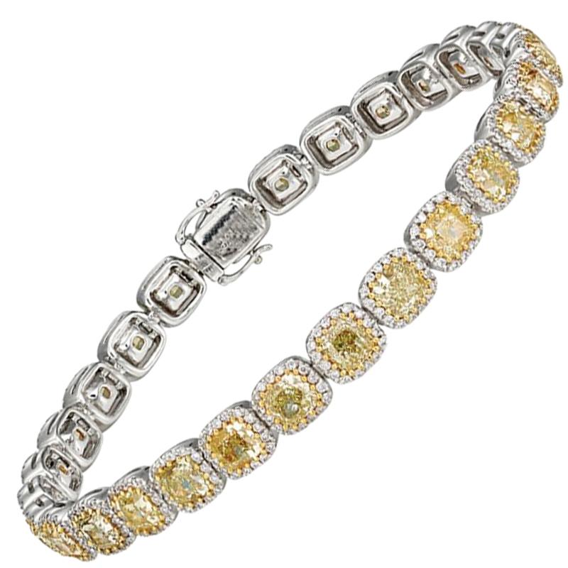 12.18 Carat Yellow Diamonds 18 Carat White and Yellow Gold Tennis Bracelet For Sale