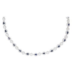 12.18 Ct Pear Shaped Sapphire and 9.64 Ct White Diamond Opera Necklace 18K Gold