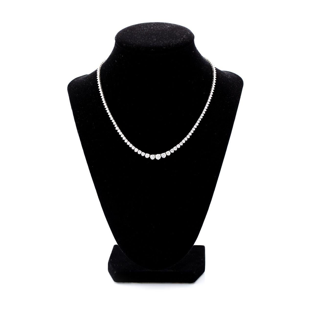 Platinum Elegant Graduated Diamond Tennis Necklace 
Total Carat Weight: 12.19ct 140st, 
Stones are F/G color VS/VVS clarity full cut natural diamonds
Mounted in Platinum
Biggest stone is 5.00mm - smallest 2.7mm 
16