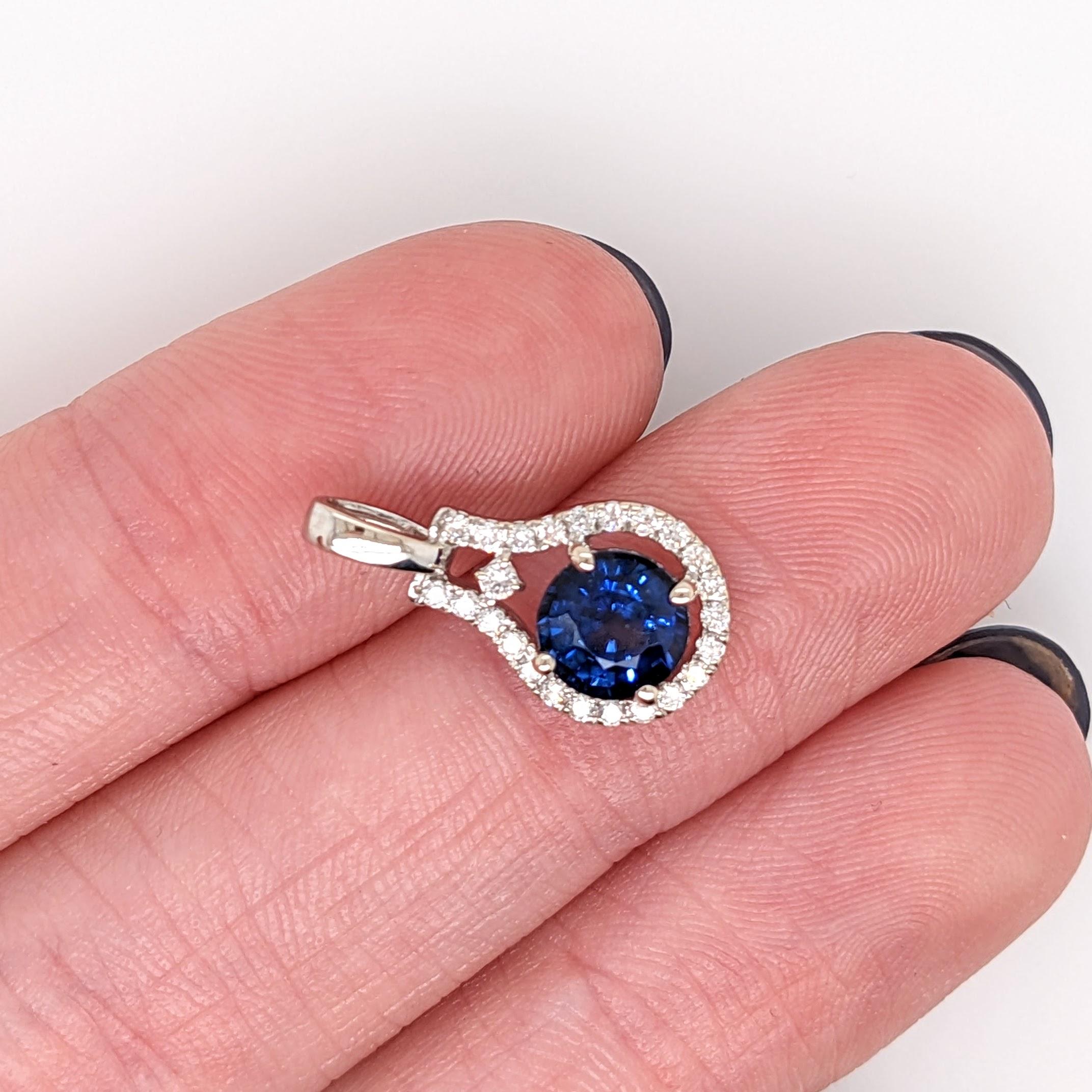Claim this AAA quality royal Blue Sapphire pendant for your personal jewelry collection! Set in our most popular pendant design with natural Diamond accents and made in 14k solid White Gold. Let us know if you would like an appraisal certificate