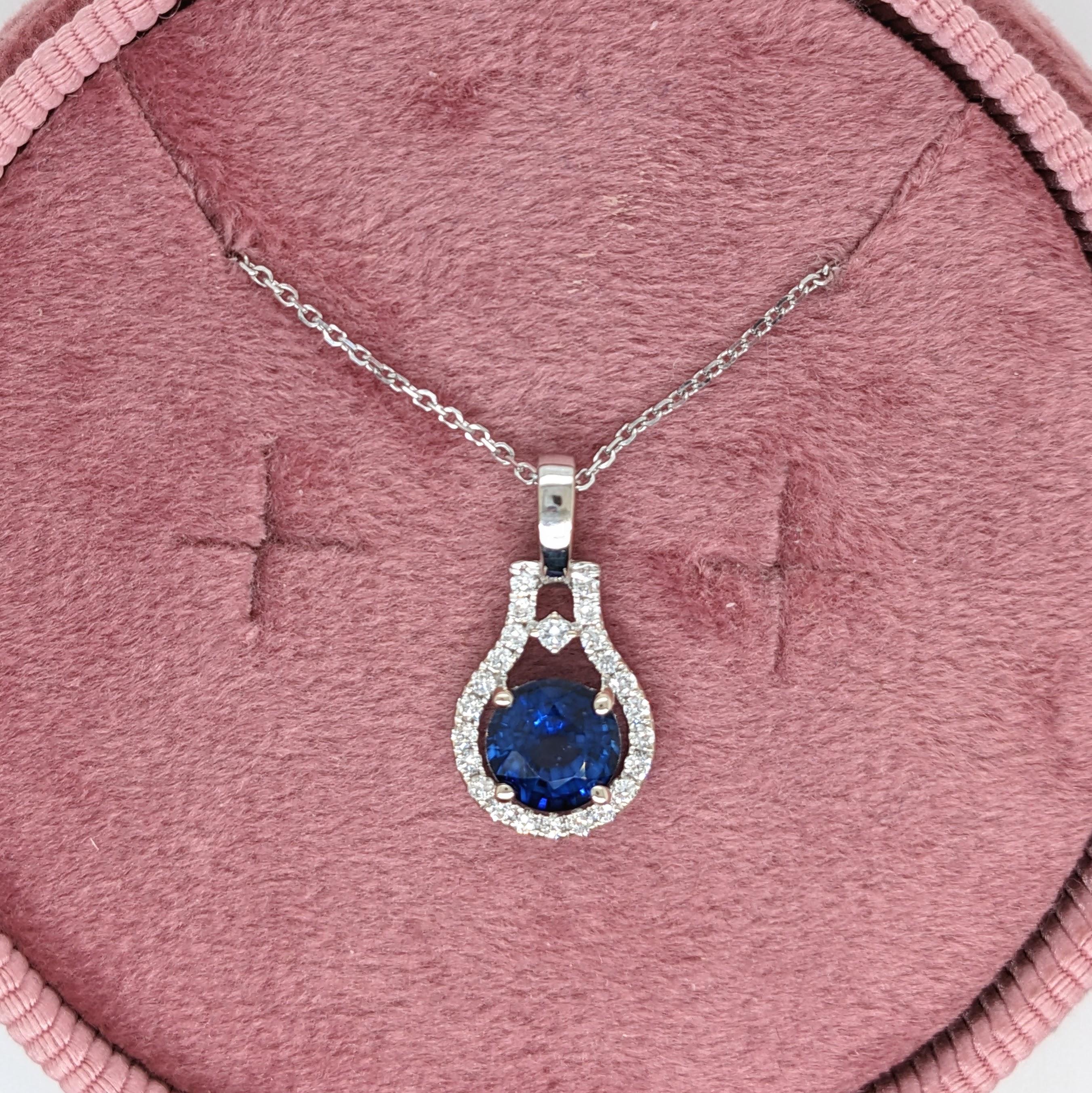 Modernist 1.21ct AAA Blue Sapphire w Diamond Accents in Solid 14K White Gold Round 6mm