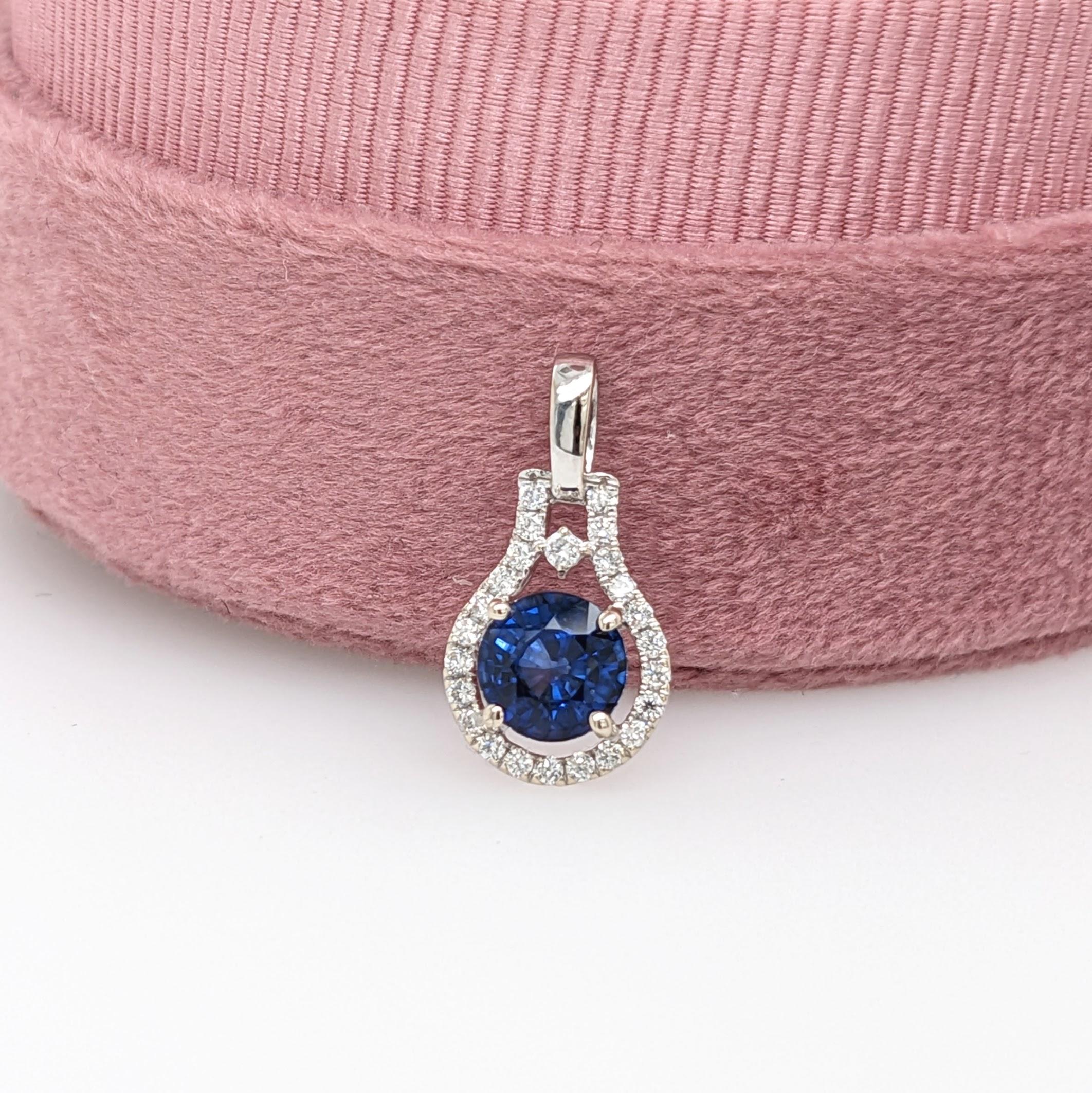 1.21ct AAA Blue Sapphire w Diamond Accents in Solid 14K White Gold Round 6mm 2