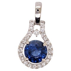 Saphir bleu AAA de 1,21 carat avec accents de diamants en or blanc massif 14 carats, rond de 6 mm