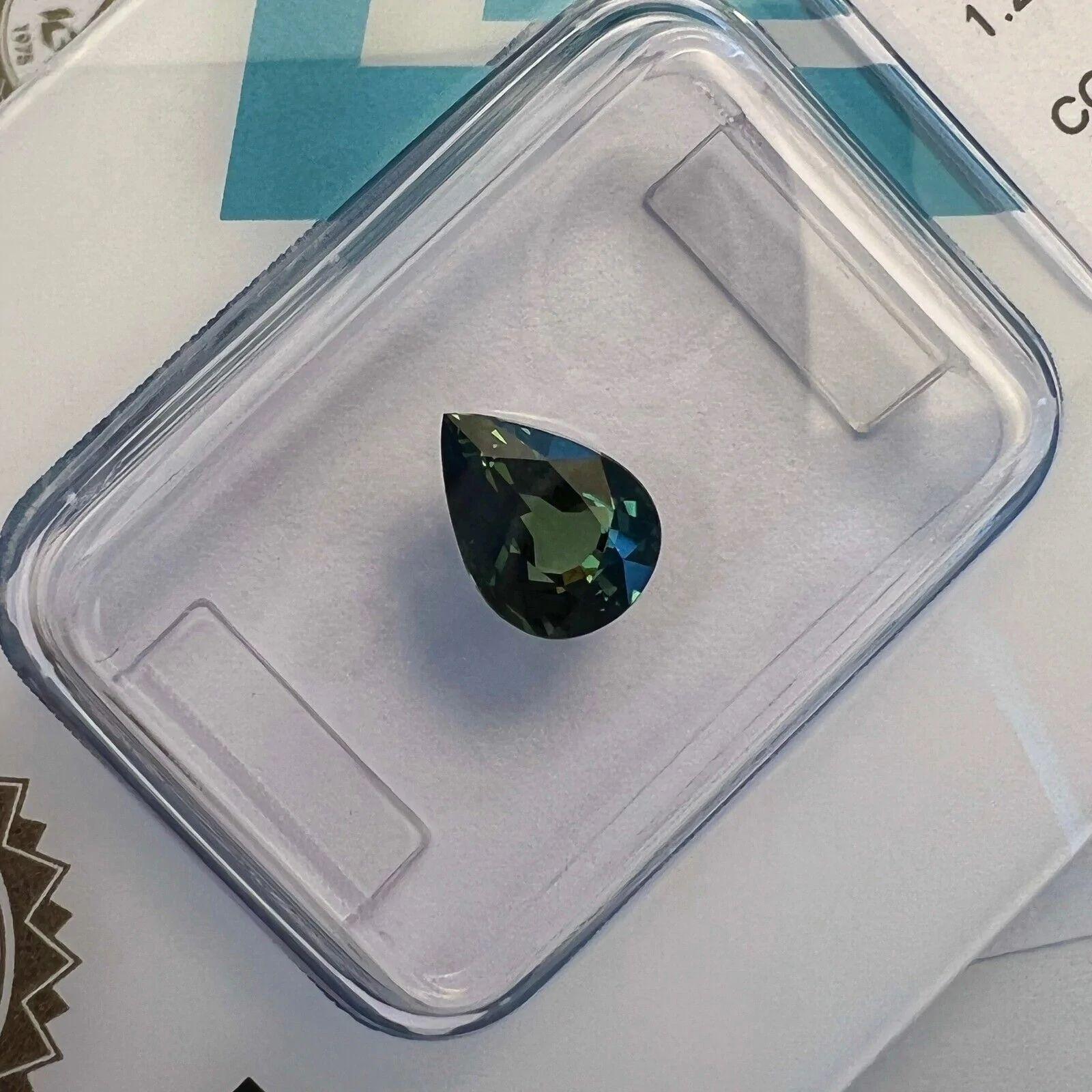1.21ct Colour Change Sapphire Green Blue Untreated IGI Certified Unheated Pear 1