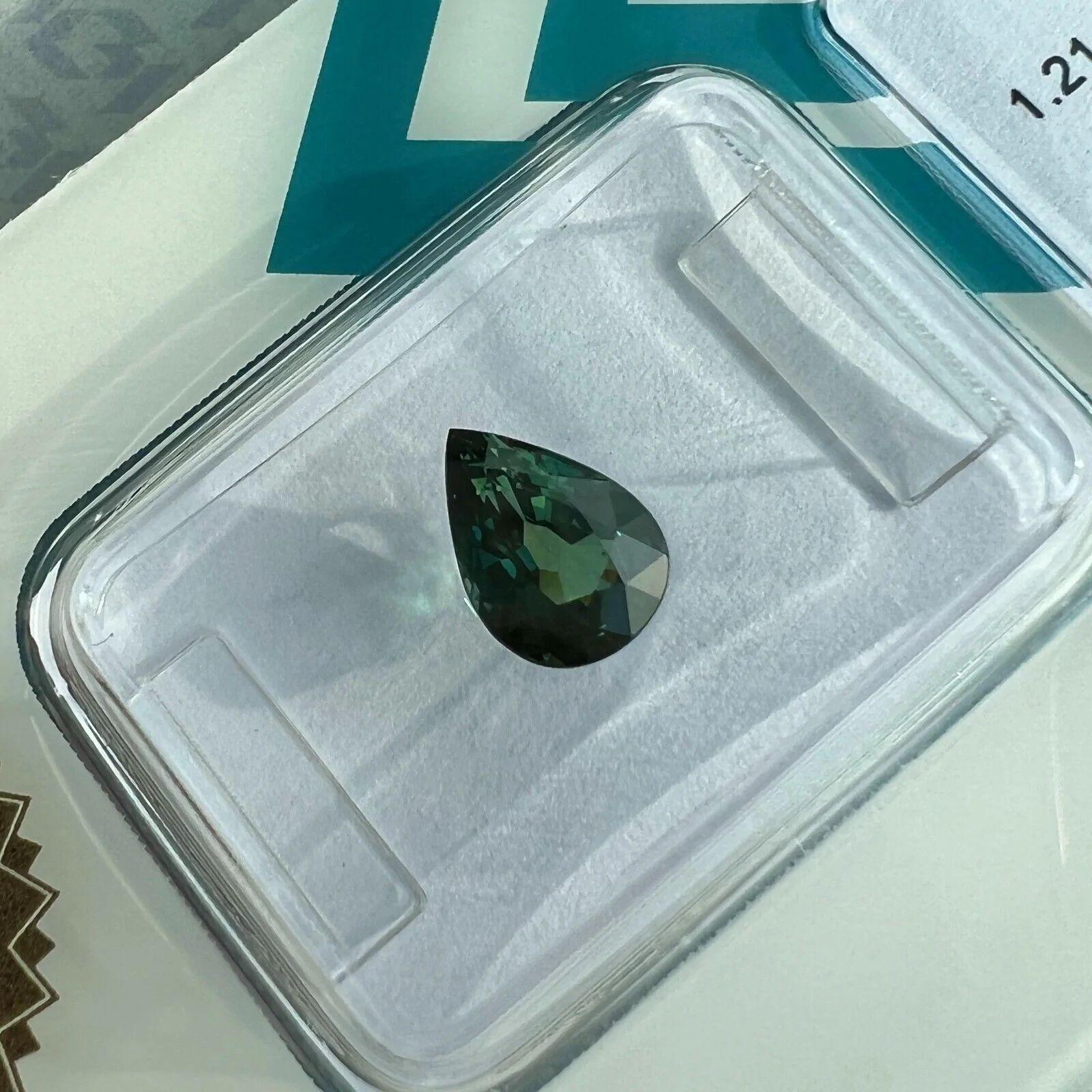1.21ct Colour Change Sapphire Green Blue Untreated IGI Certified Unheated Pear 2
