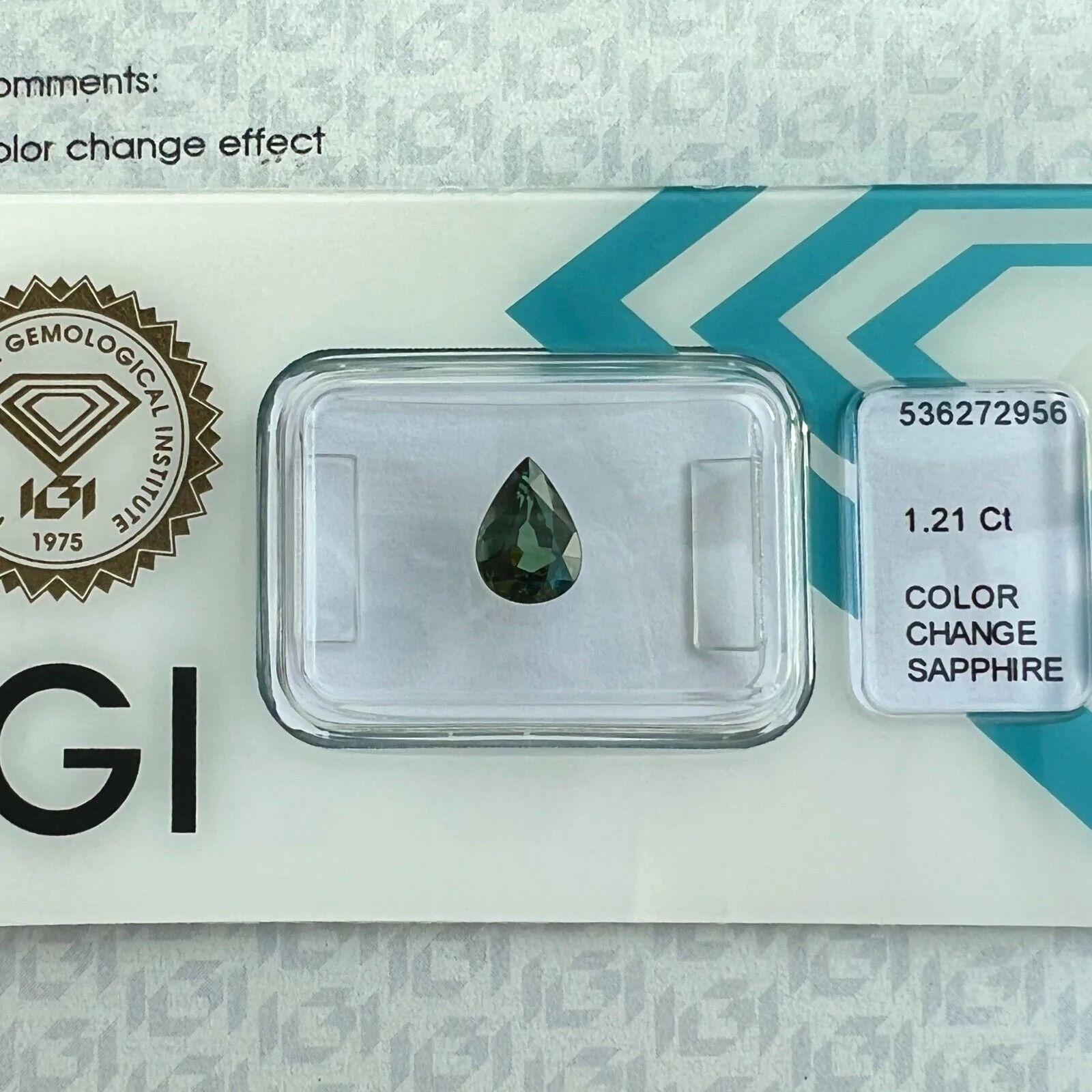 1.21ct Colour Change Sapphire Green Blue Untreated IGI Certified Unheated Pear 4