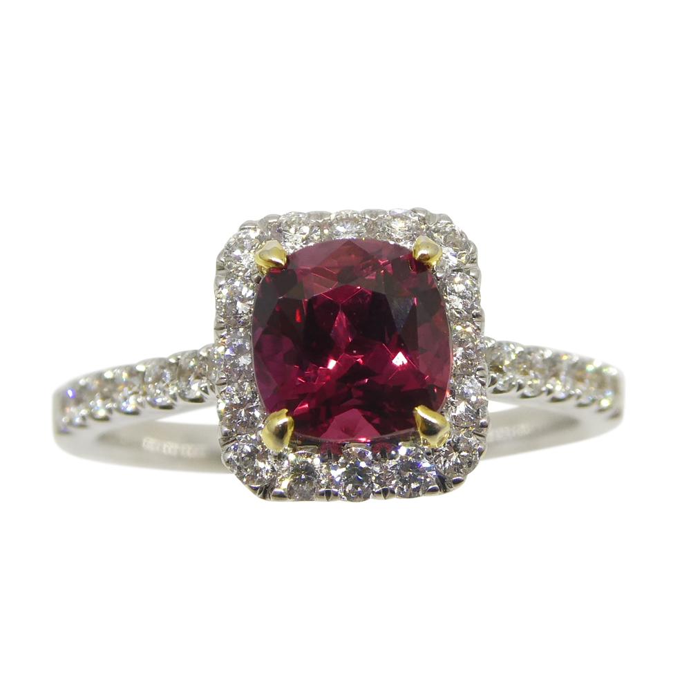 1.21ct Cushion Ruby, Diamond Engagement/Statement Ring in 18K White and Yellow G For Sale 6