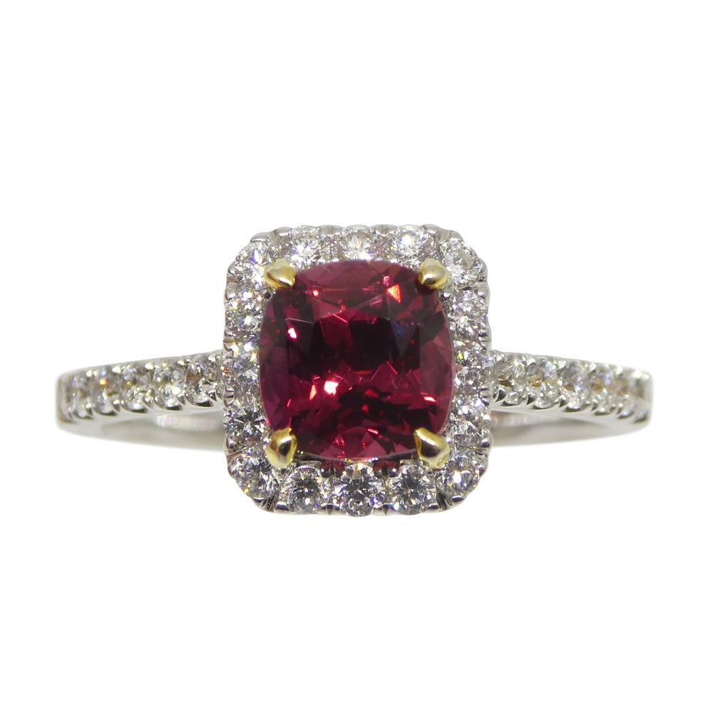 Cushion Cut 1.21ct Cushion Ruby, Diamond Engagement/Statement Ring in 18K White and Yellow G For Sale