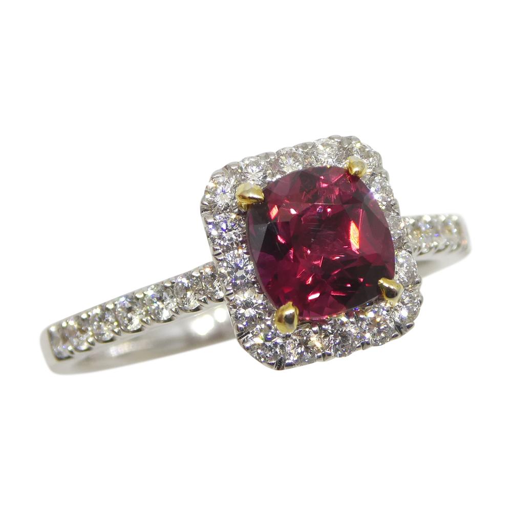 1.21ct Cushion Ruby, Diamond Engagement/Statement Ring in 18K White and Yellow G In New Condition For Sale In Toronto, Ontario