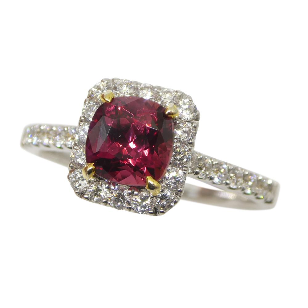 Women's or Men's 1.21ct Cushion Ruby, Diamond Engagement/Statement Ring in 18K White and Yellow G For Sale