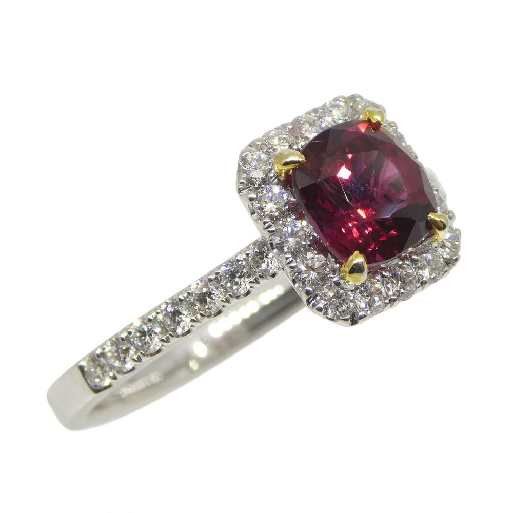 1.21ct Cushion Ruby, Diamond Engagement/Statement Ring in 18K White and Yellow G For Sale 1
