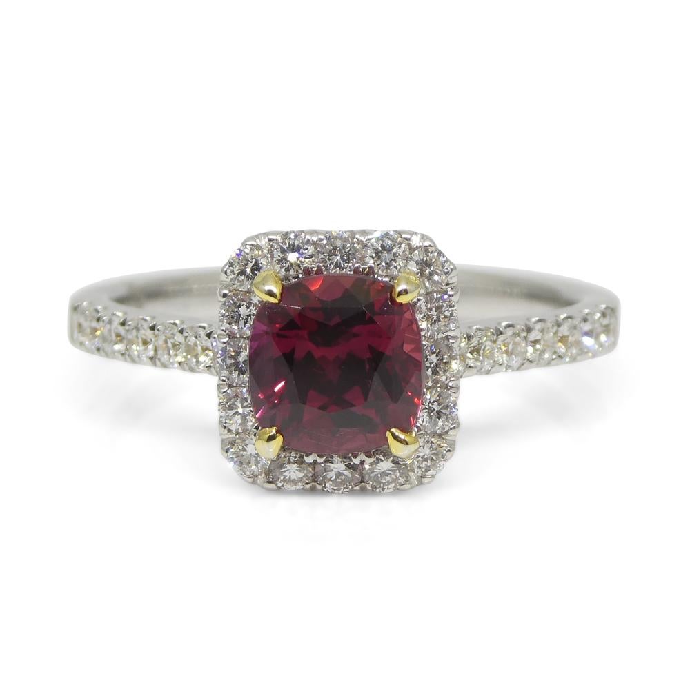 1.21ct Cushion Ruby, Diamond Engagement/Statement Ring in 18K White and Yellow G For Sale 2