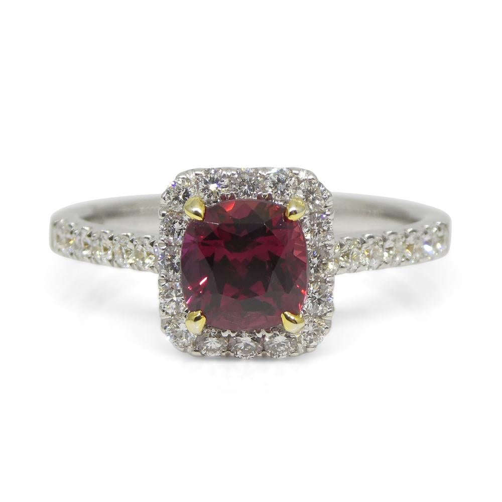1.21ct Cushion Ruby, Diamond Engagement/Statement Ring in 18K White and Yellow G 2