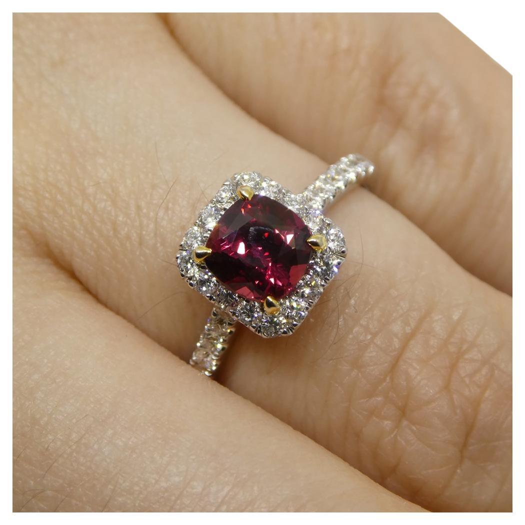 1.21ct Cushion Ruby, Diamond Engagement/Statement Ring in 18K White and Yellow G For Sale