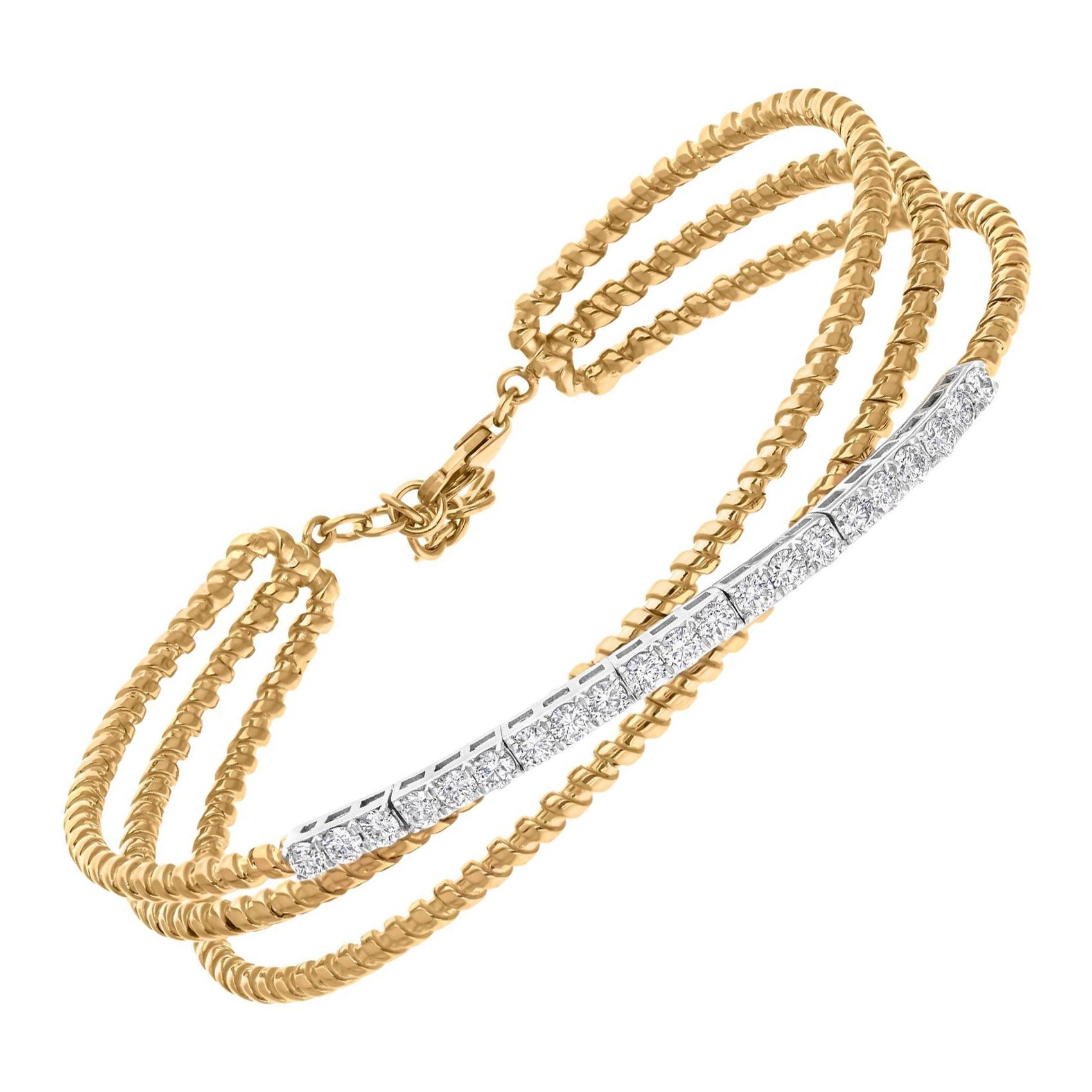1.21Ct SI/H Brilliant Cut Diamond Crisscross 10 Karat Yellow Gold Beads Bracelet