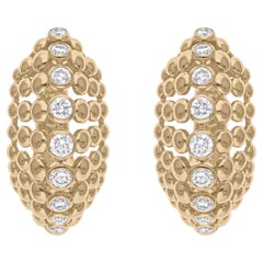 1.21Ct SI/H Round Brilliant Cut Diamond 14 Karat Yellow Gold Bead Hoop Earrings