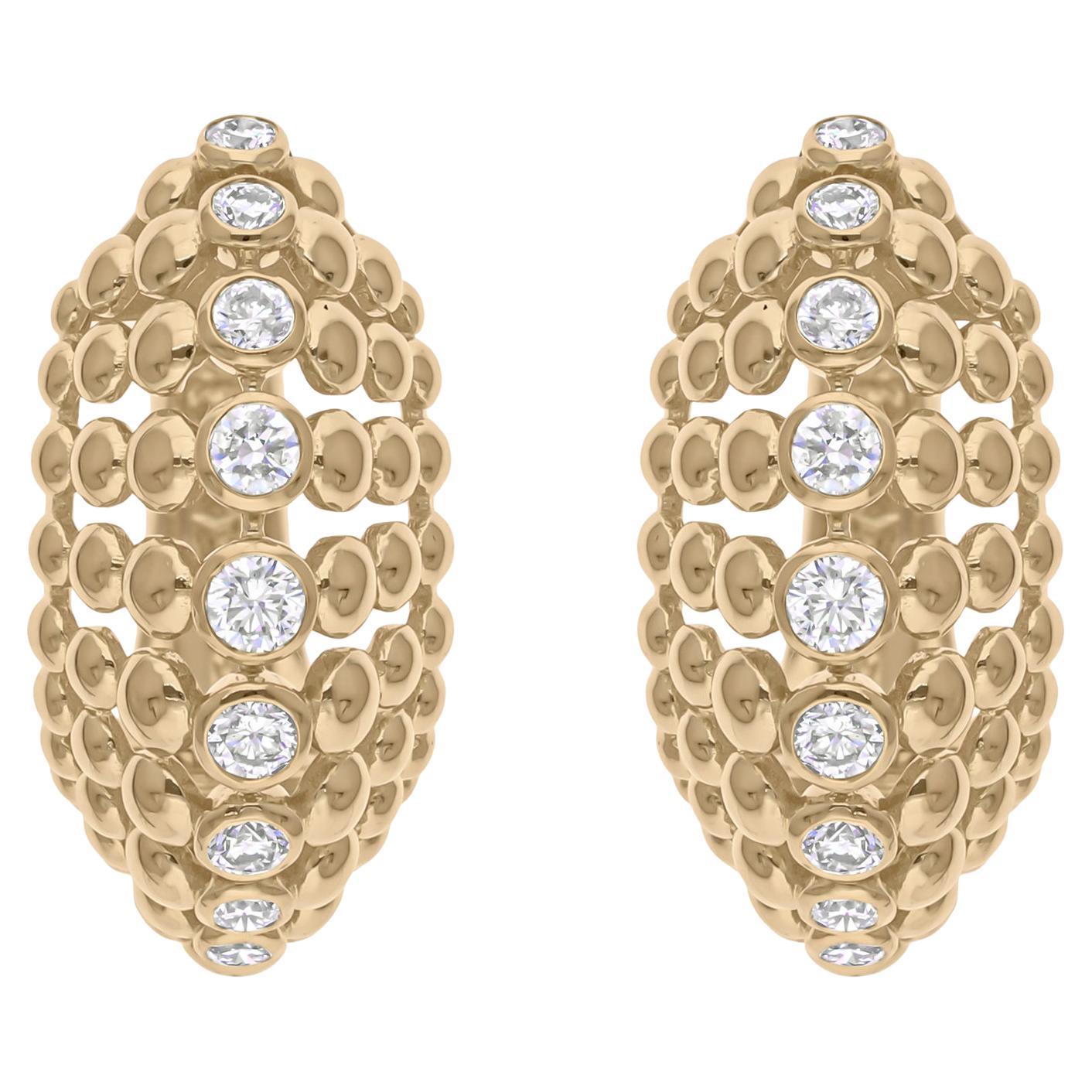 1.21Ct SI/H Round Brilliant Cut Diamond 18 Karat Yellow Gold Bead Hoop Earrings