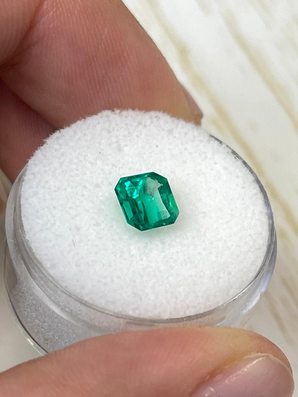 Women's or Men's 1.21ct Vivid Green Asscher Cut Colombian Emerald 6.5x6.2 Genuine May Birthstone For Sale