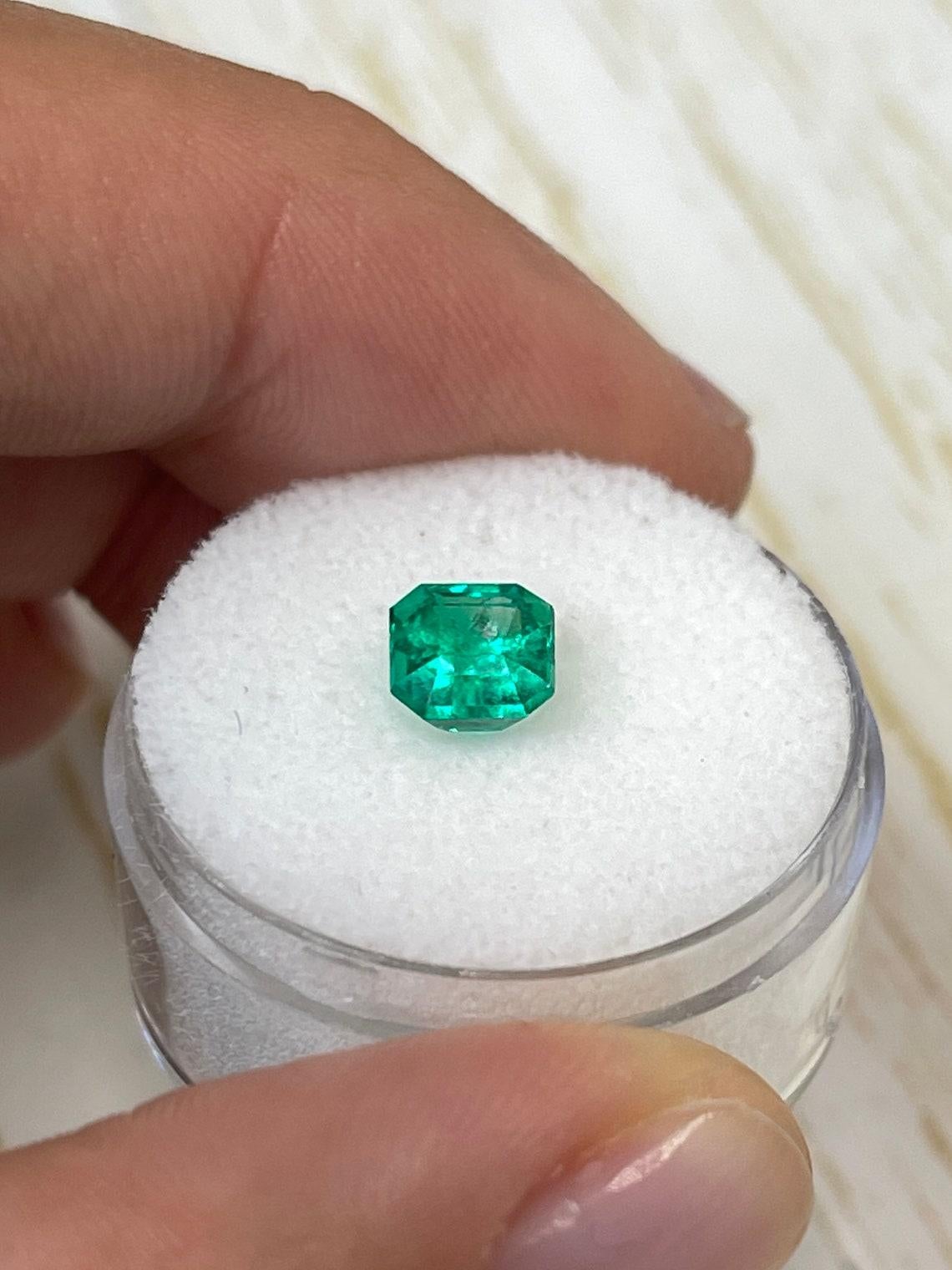 1.21ct Vivid Green Asscher Cut Colombian Emerald 6.5x6.2 Genuine May Birthstone For Sale 1