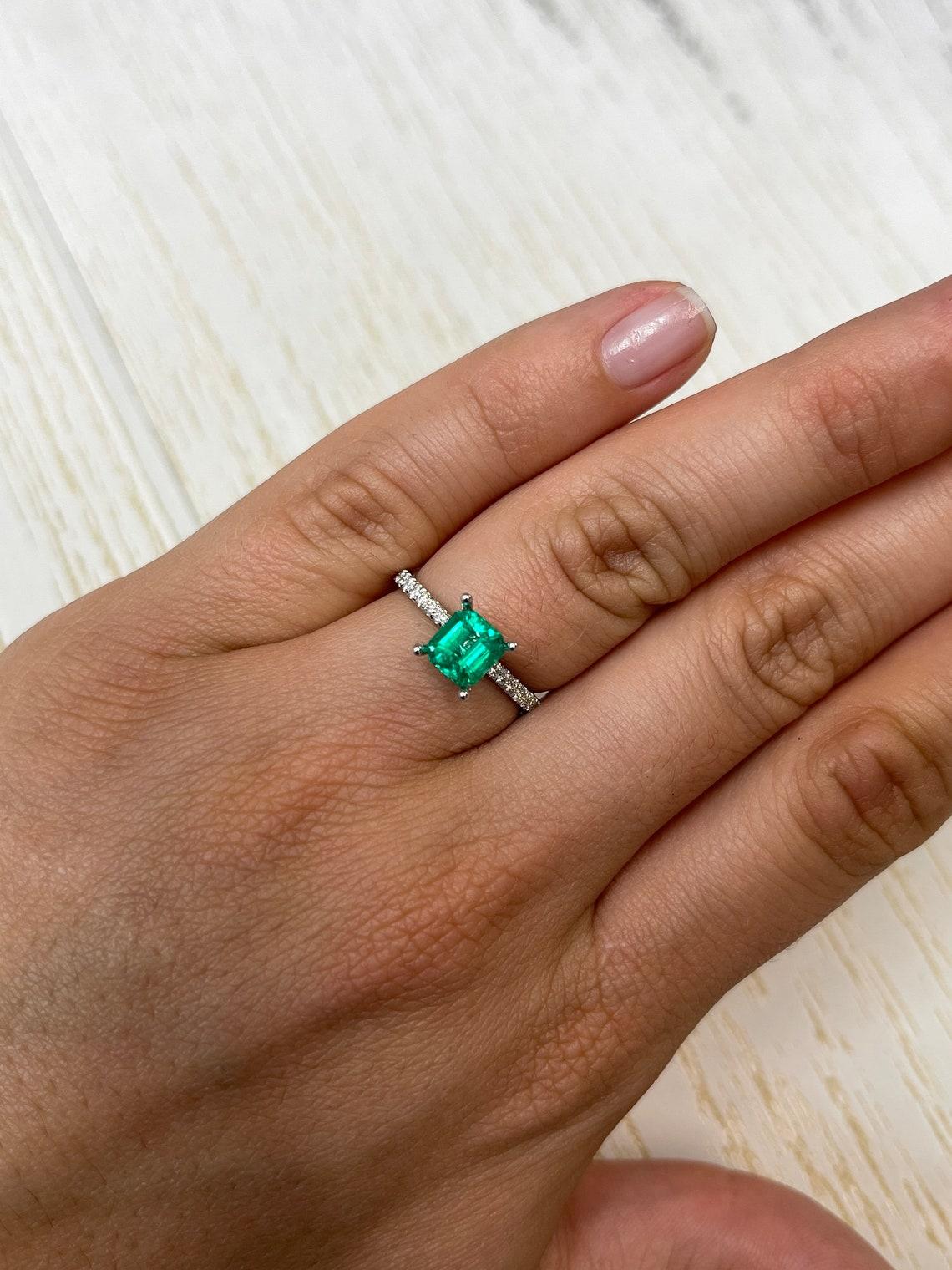 1.21ct Vivid Green Asscher Cut Colombian Emerald 6.5x6.2 Genuine May Birthstone For Sale 3