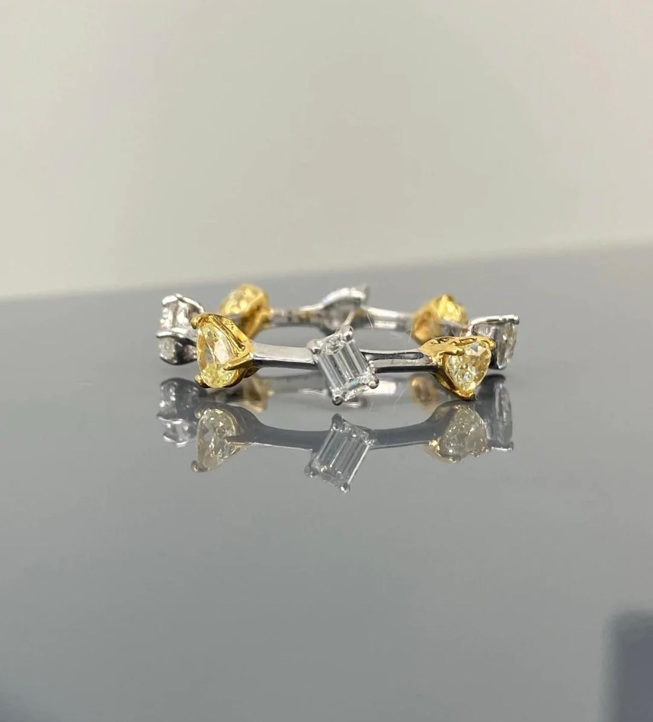 Multi-Shape Yellow and White Diamond Eternity Rings In New Condition For Sale In New York, NY