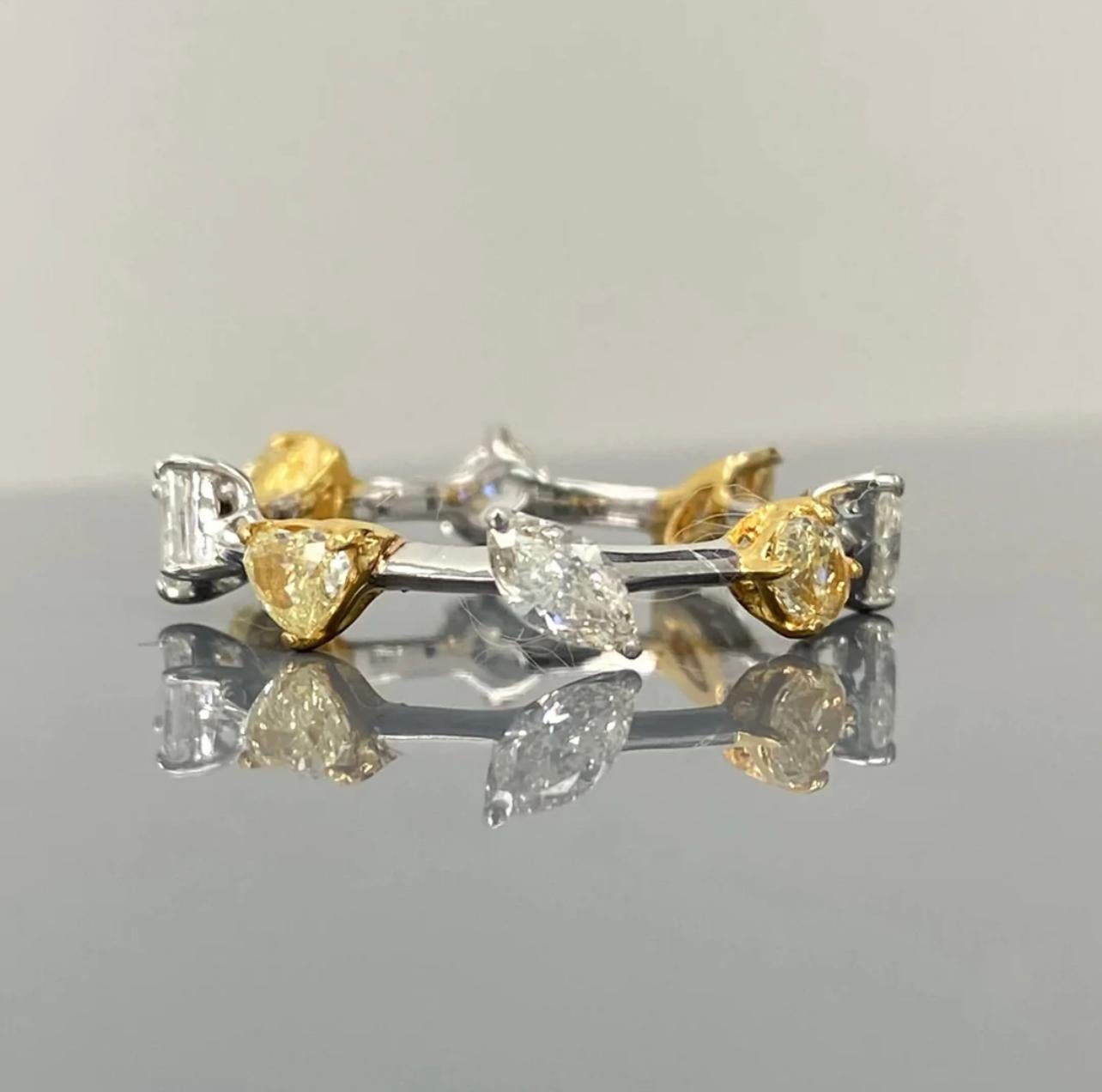 Women's or Men's Multi-Shape Yellow and White Diamond Eternity Rings For Sale
