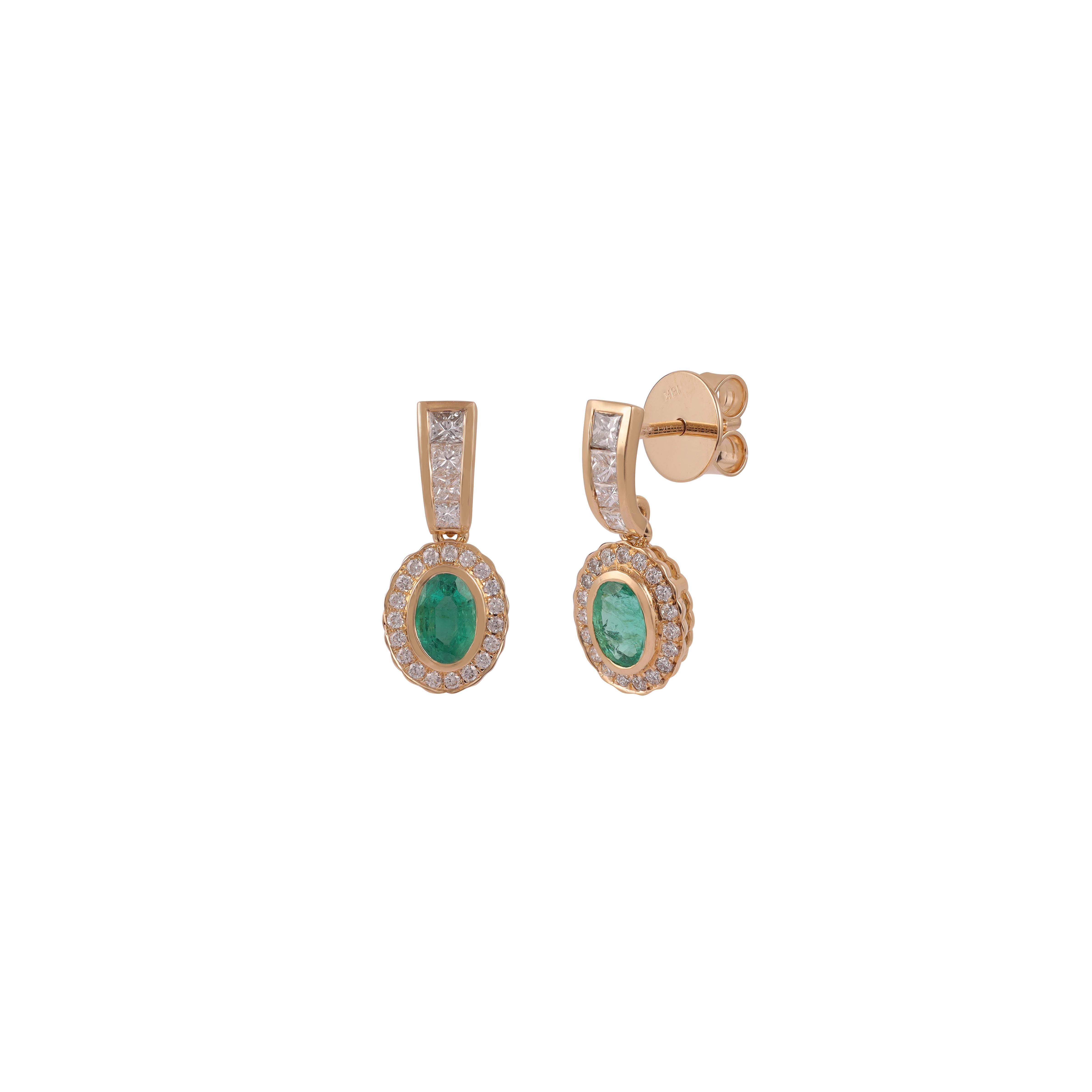 Pendientes de Esmeralda de Zambia de 1,21 quilates con Diamantes de 0,65 quilates y Oro de 18 quilates Art Decó en venta