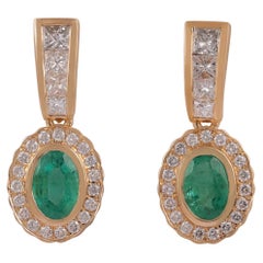 1.21cts Zambian Emerald Earrings with 0.65cts Diamonds and 18k Gold