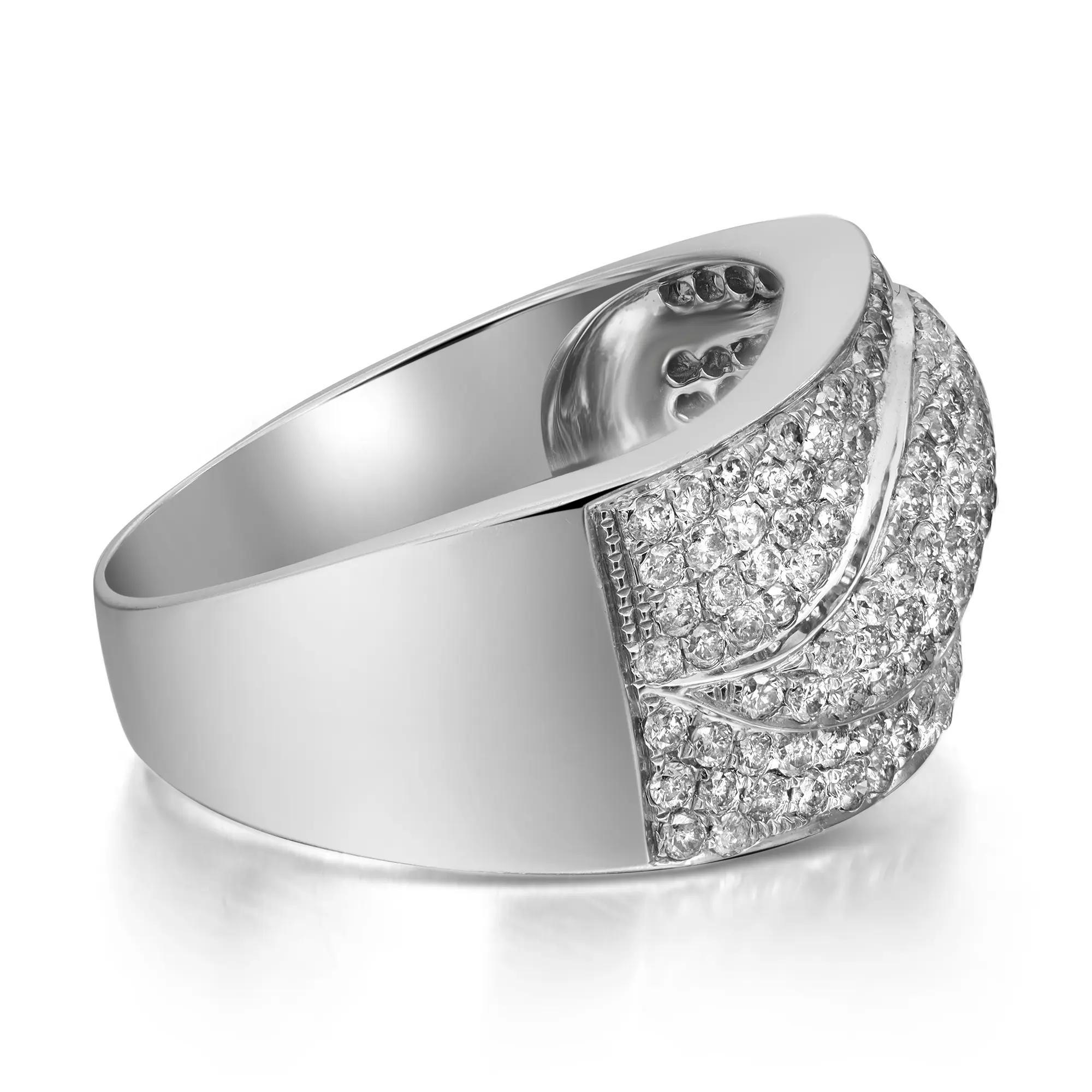 Modern 1.21cttw Pave Set Round Diamond Ladies Band Ring 14k White Gold For Sale