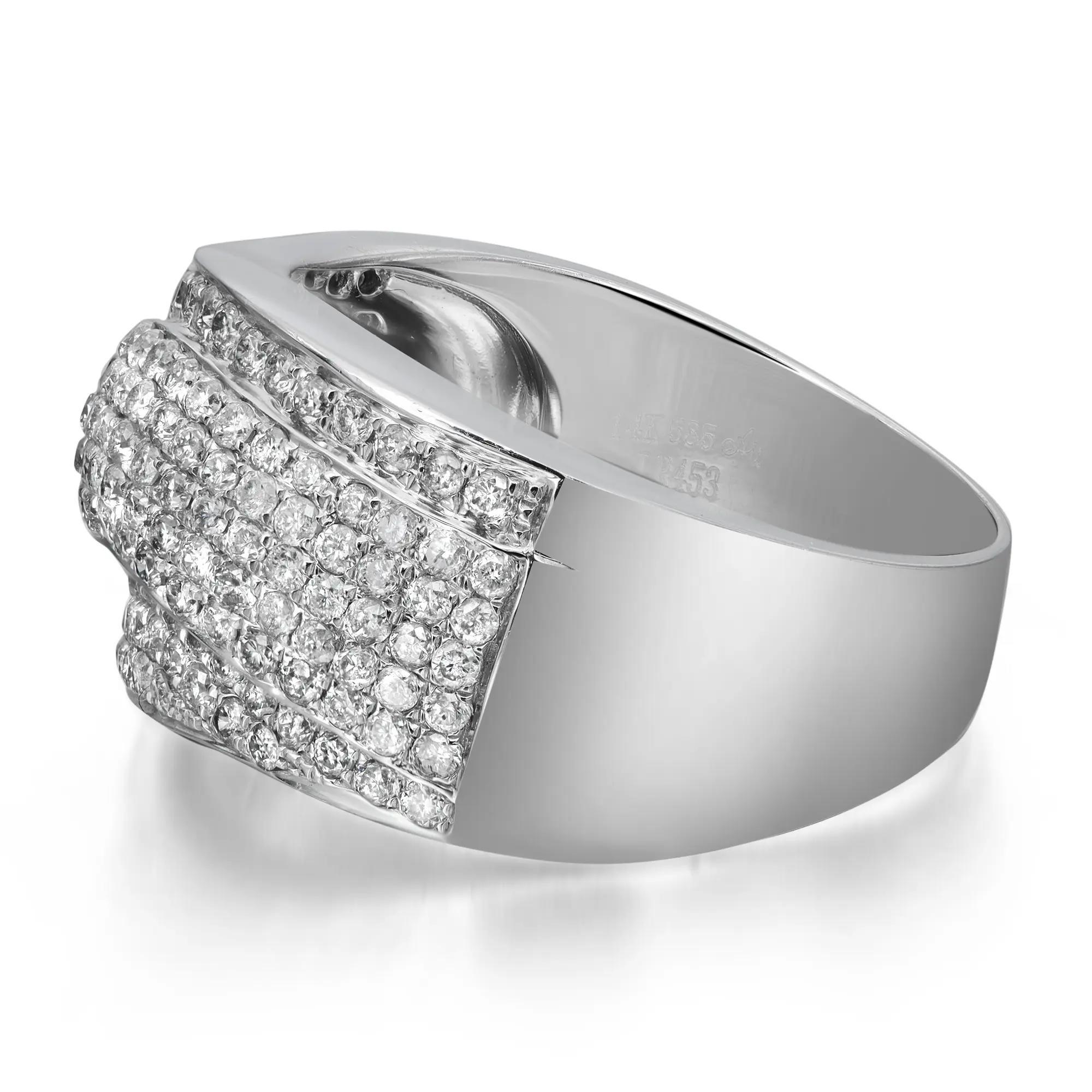 Round Cut 1.21cttw Pave Set Round Diamond Ladies Band Ring 14k White Gold For Sale