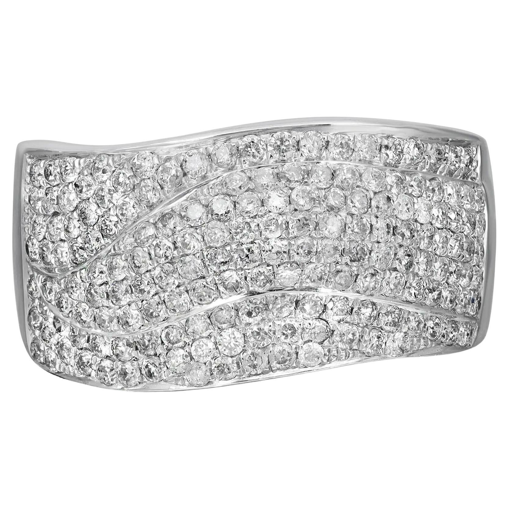 Anneau pour femme en or blanc 14 carats avec diamants ronds sertis en pavé de 1,21 carat, taille 7,5