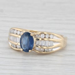 1.21ctw Anillo Ovalado Zafiro Azul Diamante Oro Amarillo 18k Talla 6.5