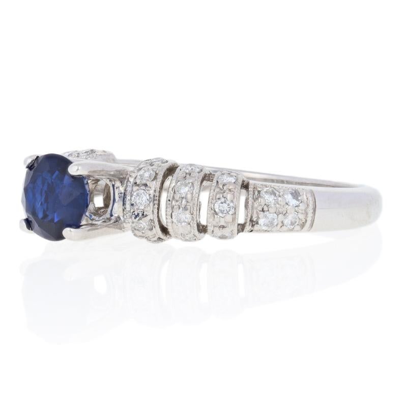 For Sale:  1.21ctw Round Cut Sapphire & Diamond Ring, 14k White Gold Milgrain Engagement 2