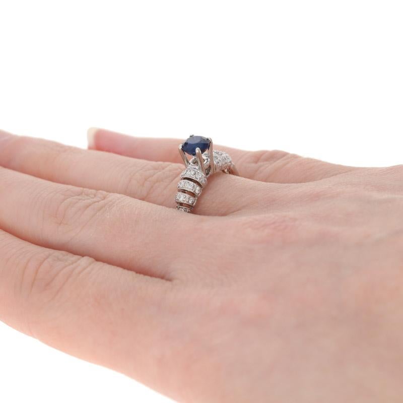 For Sale:  1.21ctw Round Cut Sapphire & Diamond Ring, 14k White Gold Milgrain Engagement 4