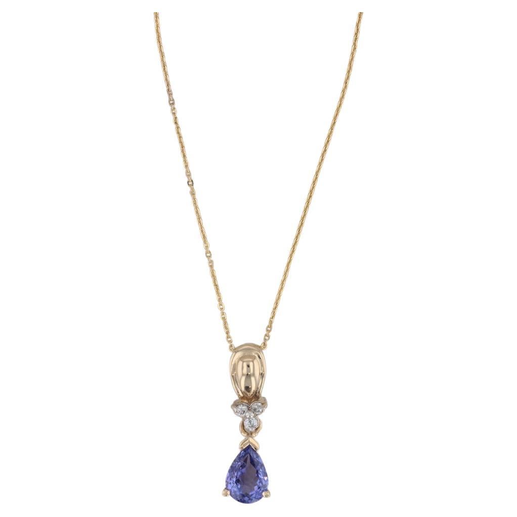 1.21ctw Tanzanite Diamond Drop Pendant Necklace 14k Gold 17-18" Cable Chain