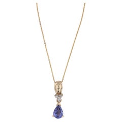 1.21ctw Tanzanite Diamond Drop Pendant Necklace 14k Gold 17-18" Cable Chain