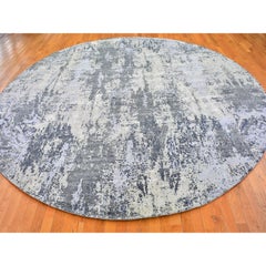 12'1"x12'1" Abstract Design Wool and Silk Round Denser Weave Charcoal Gray Rug
