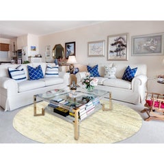 12'1"x12'1" Beige, Shag Flokati Greek Style, Natural Wool Hand Knotted Round Rug