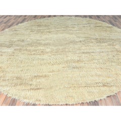 12'1"x12'1" Beige, Shag Flokati Greek Style, Natural Wool Hand Knotted Round Rug