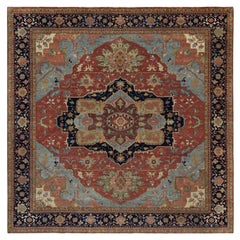 12'1"x12'1" Ziegelroter antiker, handgeknüpfter, quadratischer, antiker Heriz Re-Re-Creation-Teppich aus Wolle