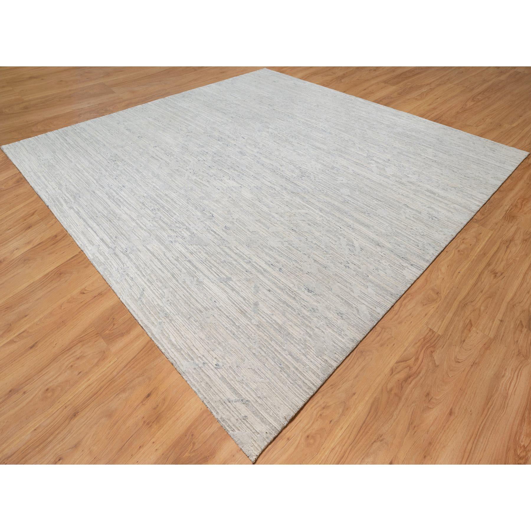 Médiéval Tapis carré noué à la main gris, design moderne, laine naturelle non teintée 12'1