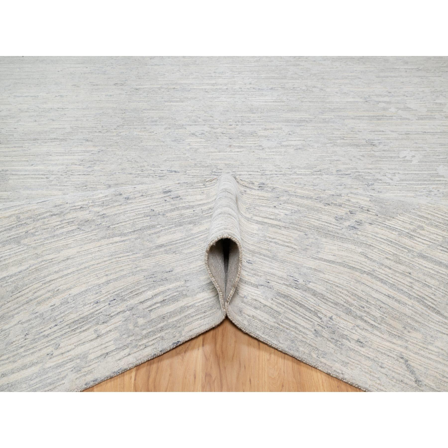 Noué à la main Tapis carré noué à la main gris, design moderne, laine naturelle non teintée 12'1
