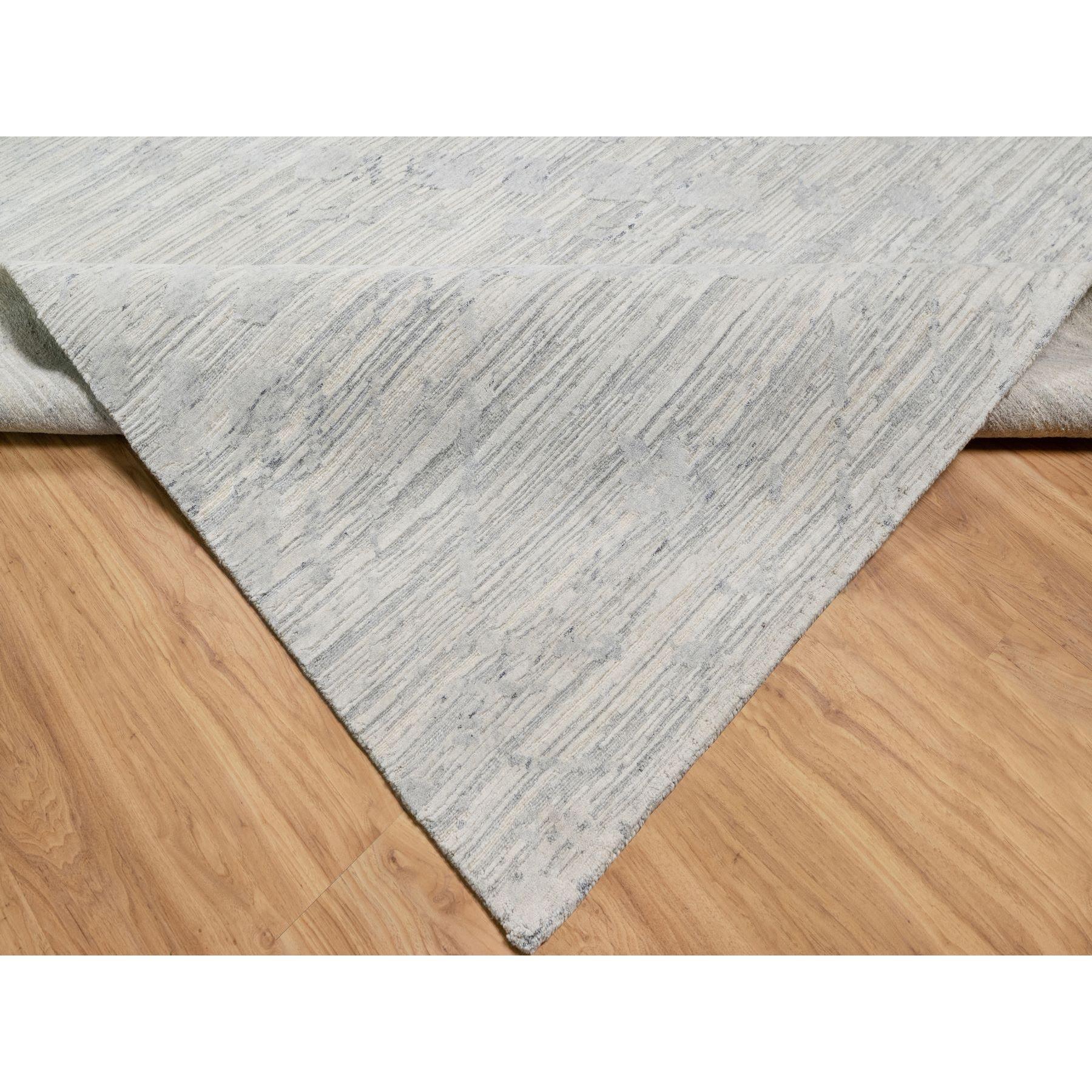 Tapis carré noué à la main gris, design moderne, laine naturelle non teintée 12'1